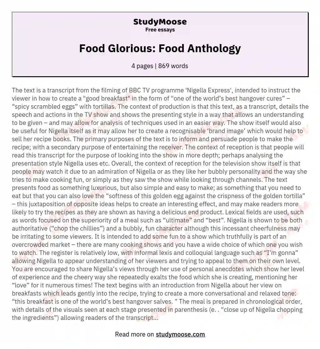 Food Glorious: Food Anthology essay