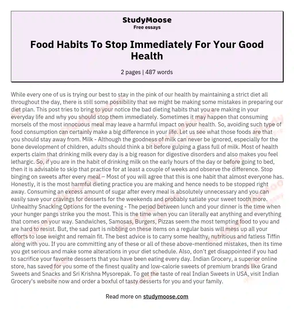 Food Habits To Stop Immediately For Your Good Health essay