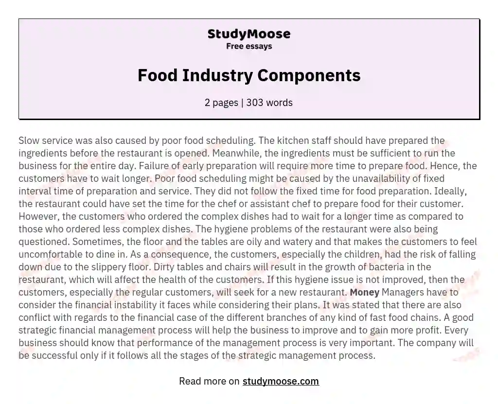 Food Industry Components essay