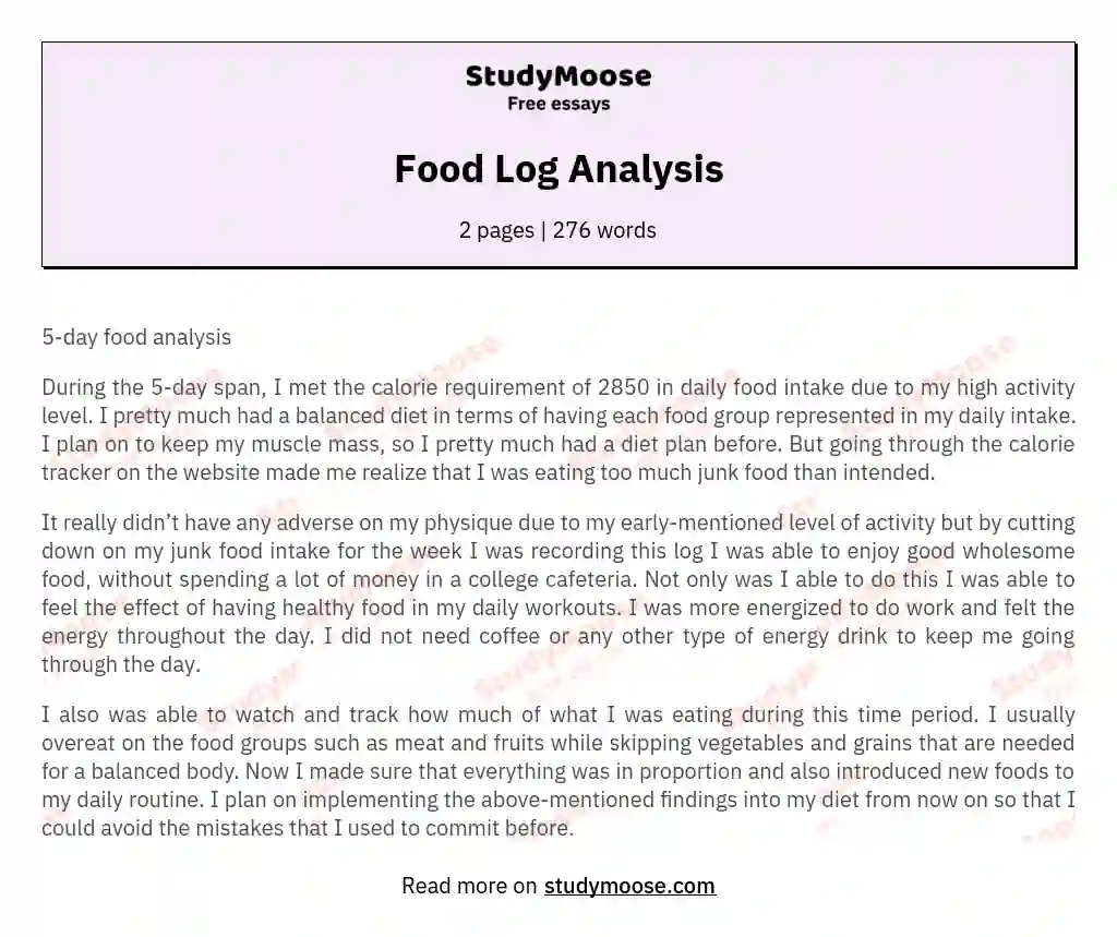 Food Log Analysis essay
