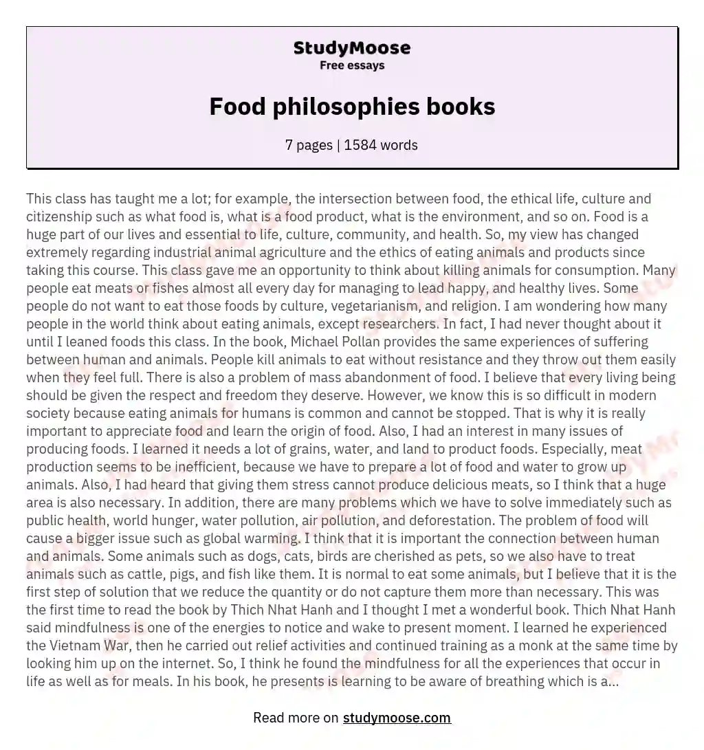 Food philosophies books essay