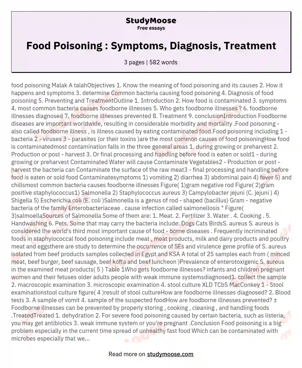 Food Poisoning : Symptoms, Diagnosis, Treatment