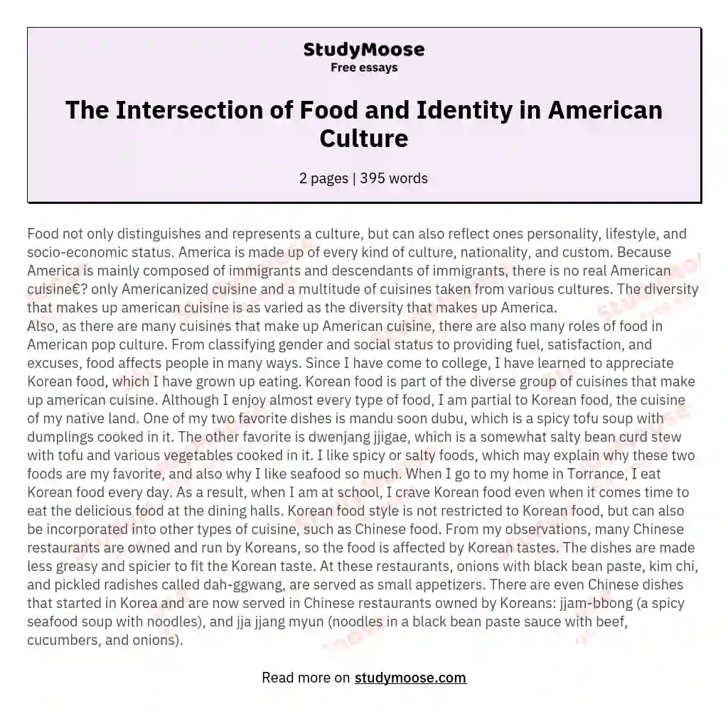 The Intersection of Food and Identity in American Culture Free Essay ...