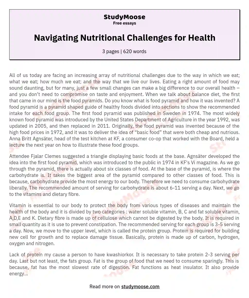 Navigating Nutritional Challenges for Health essay