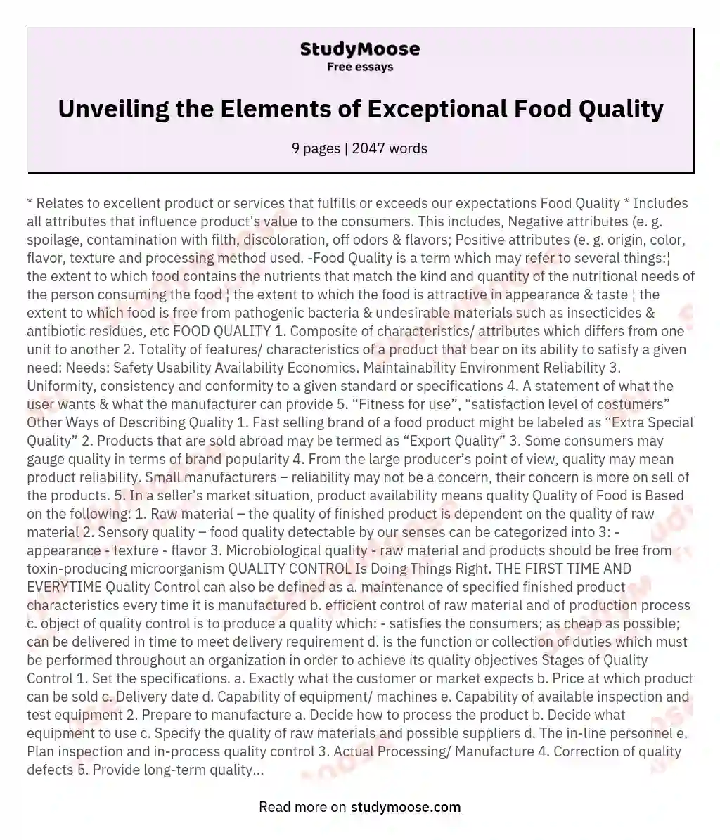 quality of food essay