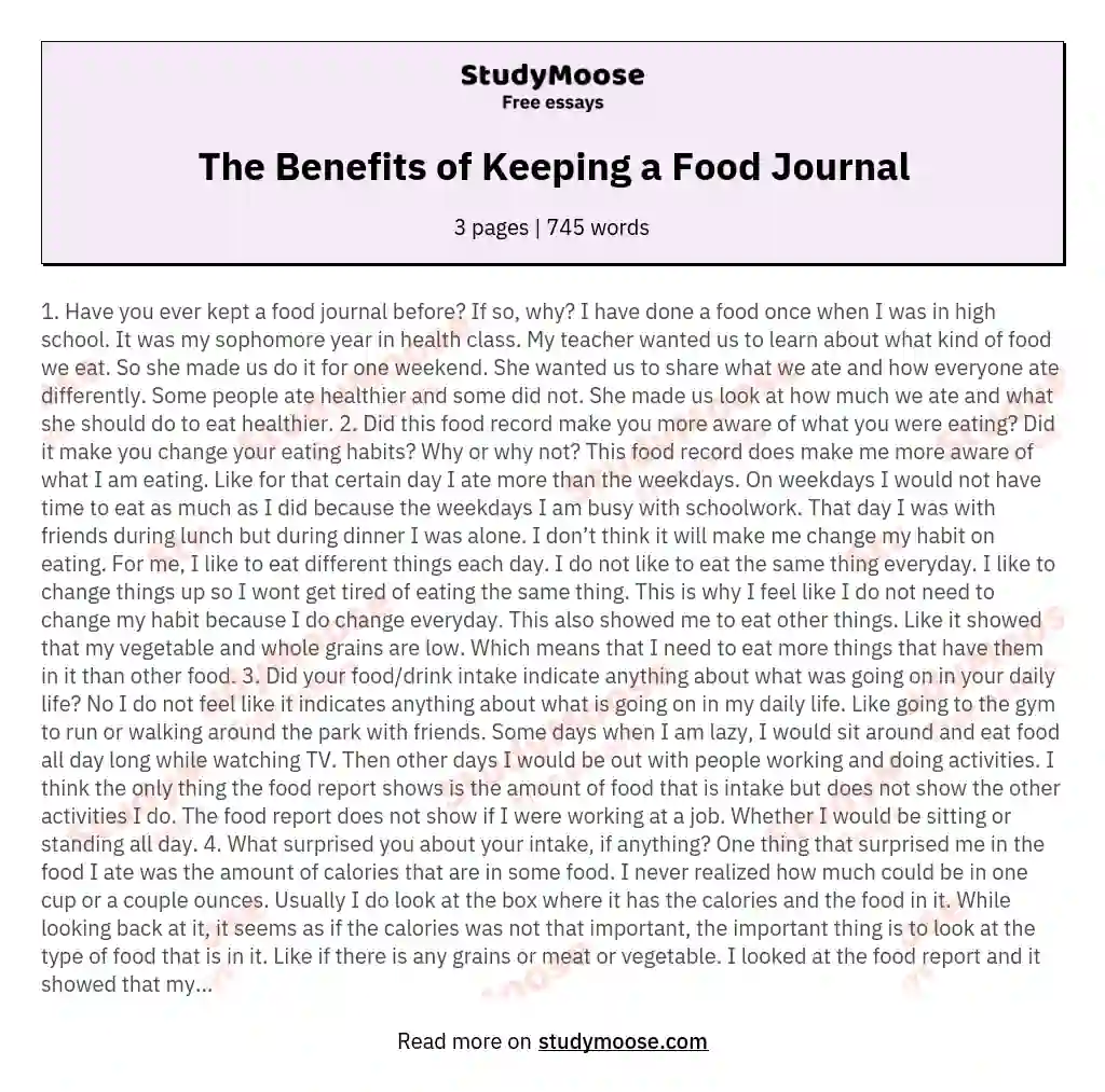 The Benefits of Keeping a Food Journal essay