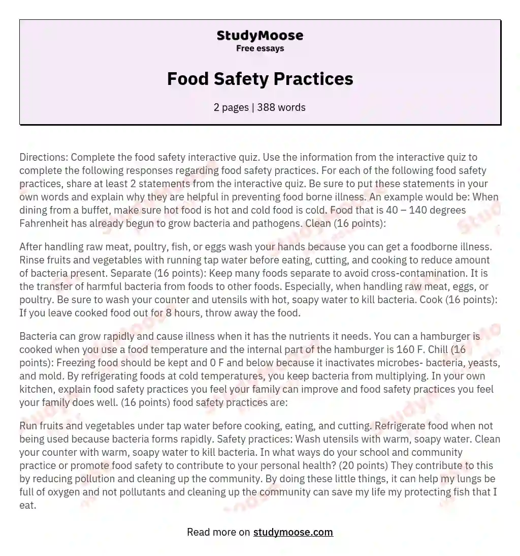 Food Safety Practices essay