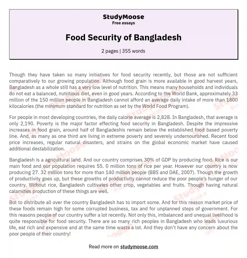 Food Security of Bangladesh essay