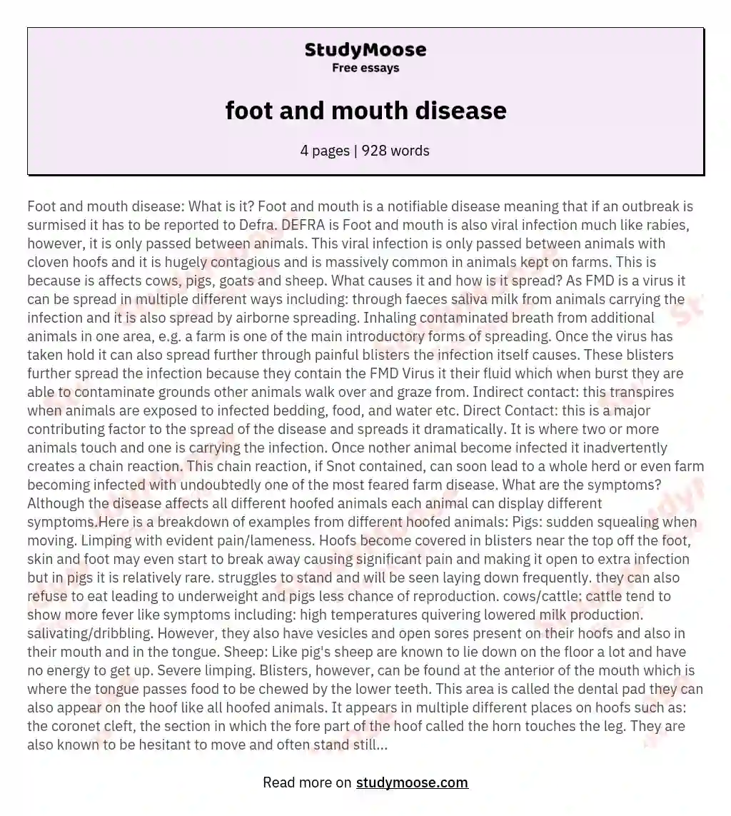 foot and mouth disease essay