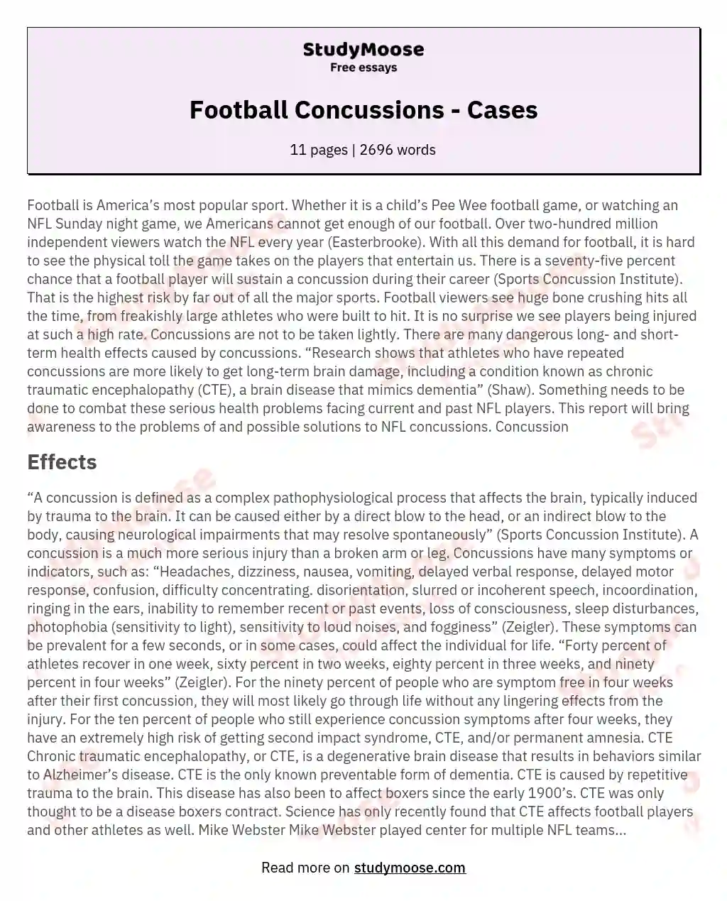 Football Concussions - Cases