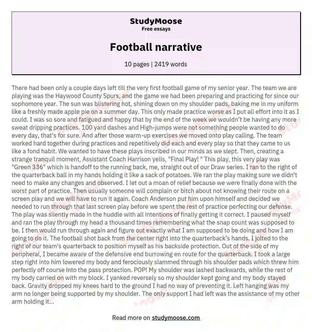 narrative essay on football match