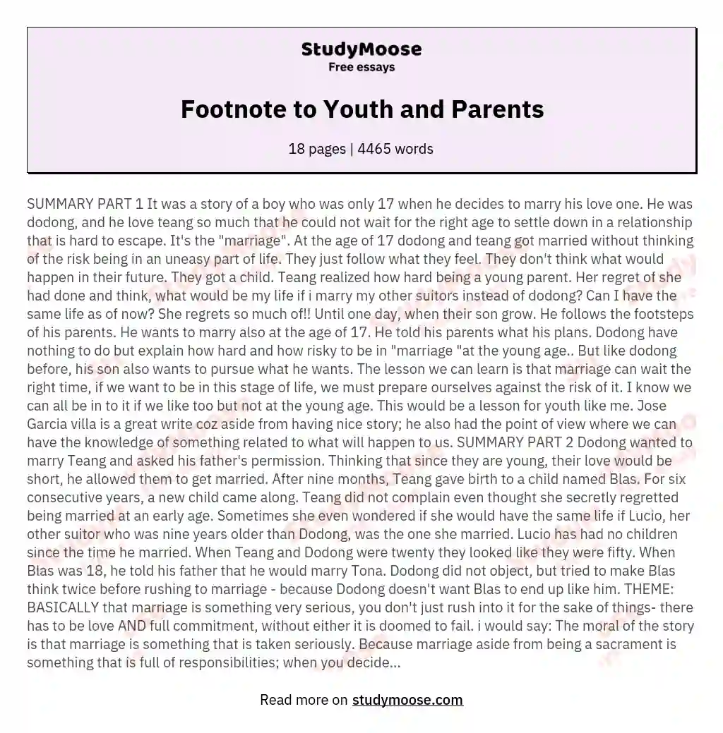 Footnote to Youth and Parents essay