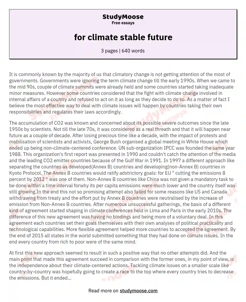 for climate stable future essay