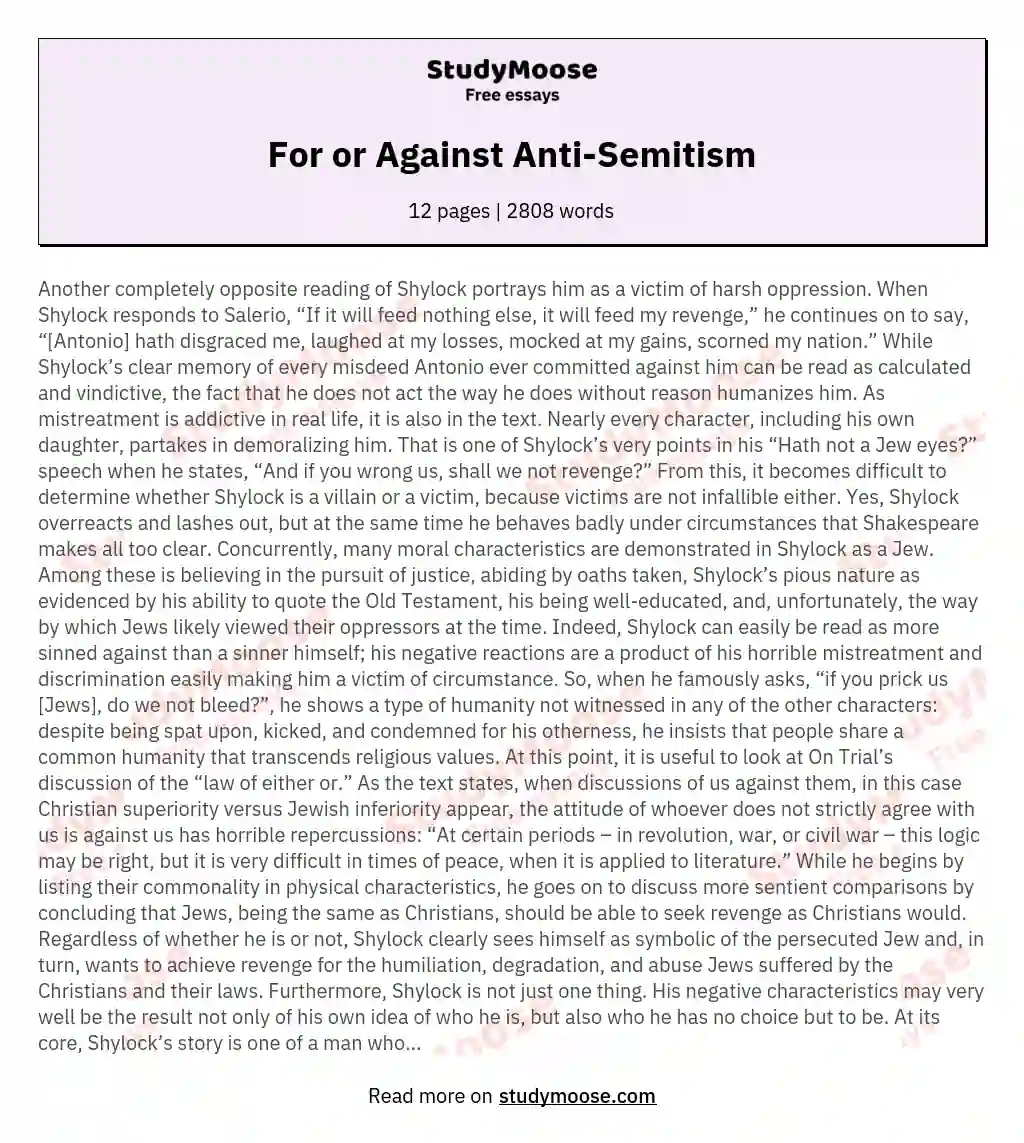 For or Against Anti-Semitism essay