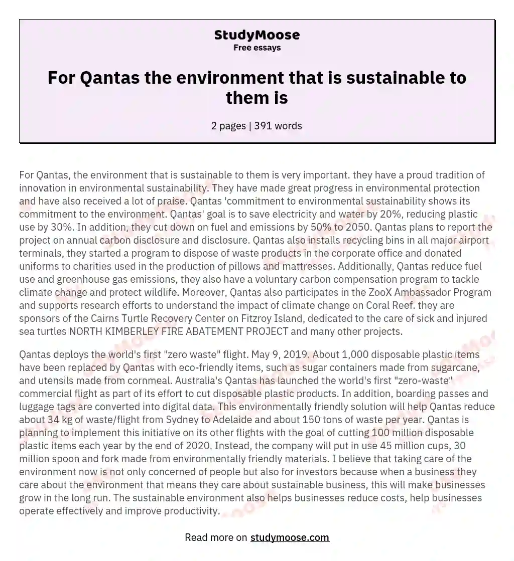For Qantas the environment that is sustainable to them is essay