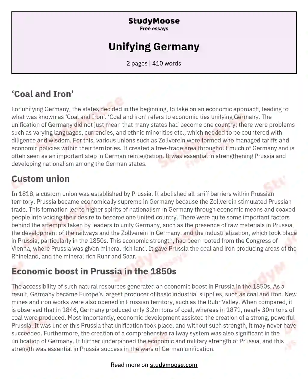 Unifying Germany essay
