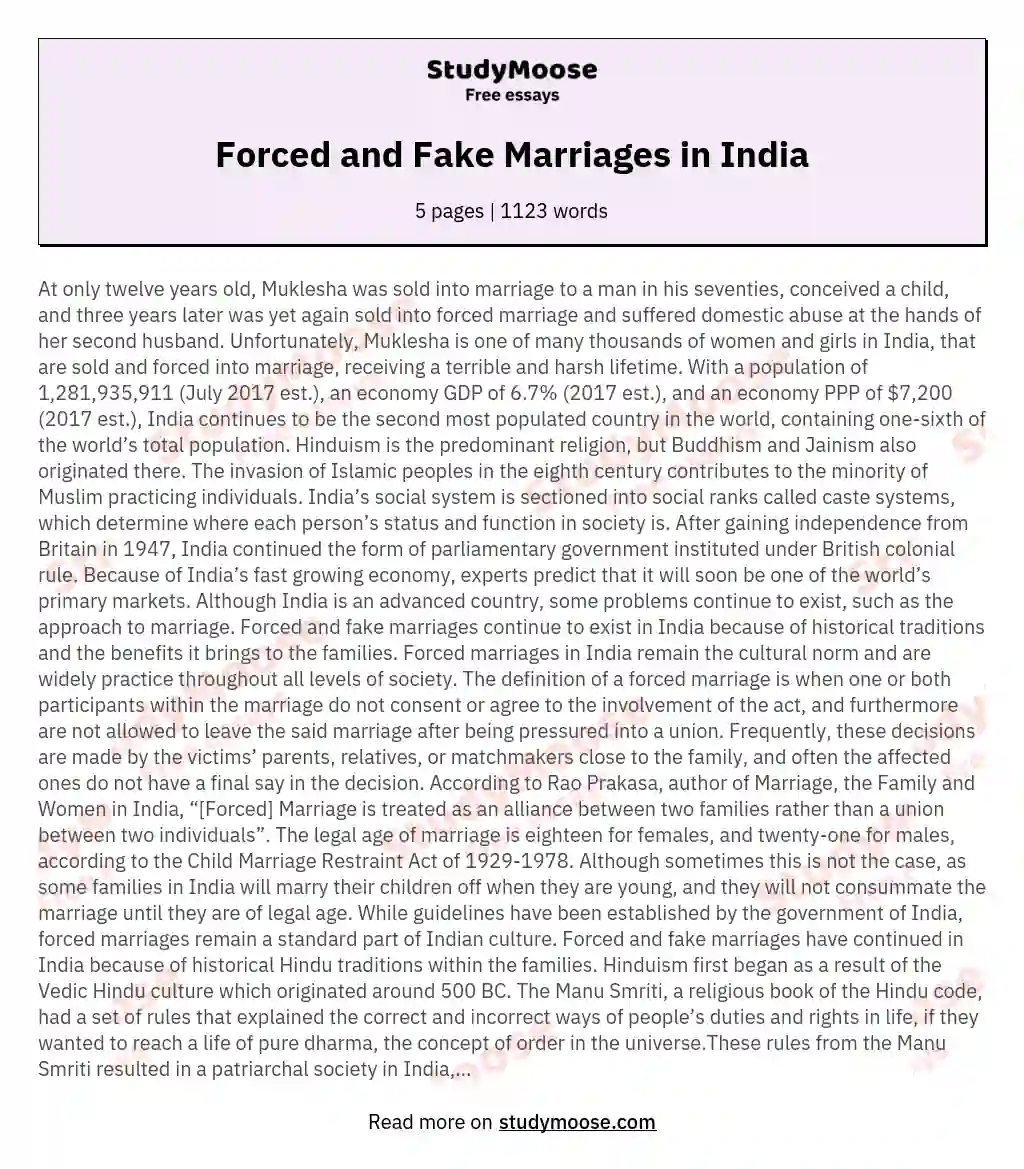 Forced and Fake Marriages in India essay