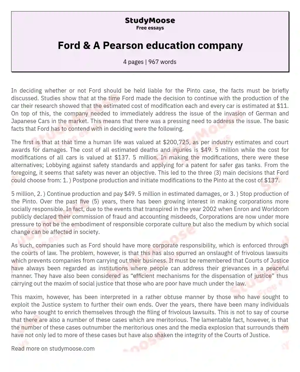 Ford &amp; A Pearson education company essay