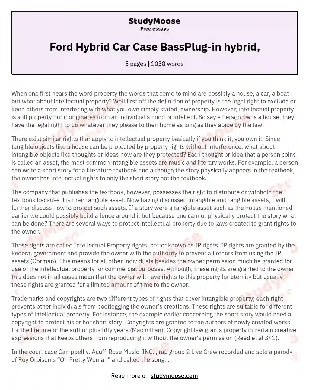 Ford Hybrid Car Case BassPlug-in hybrid, essay