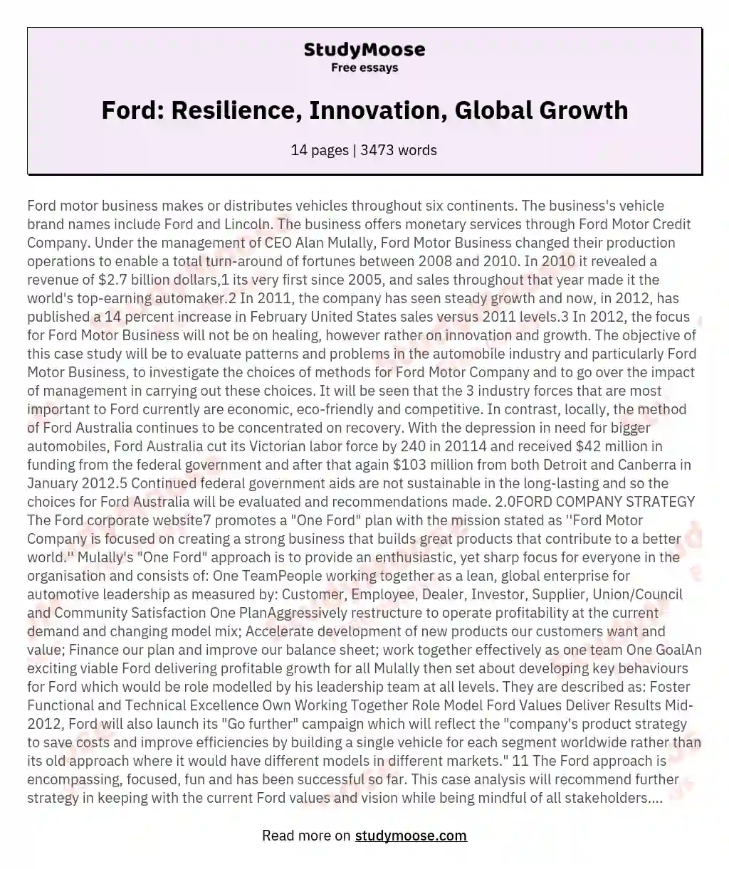 Ford: Resilience, Innovation, Global Growth essay