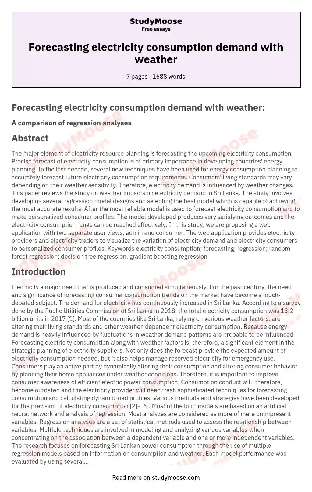 Forecasting electricity consumption demand with weather essay