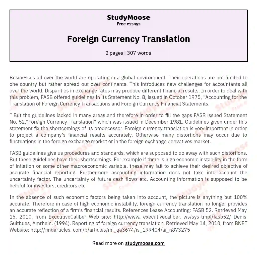 Foreign Currency Translation essay