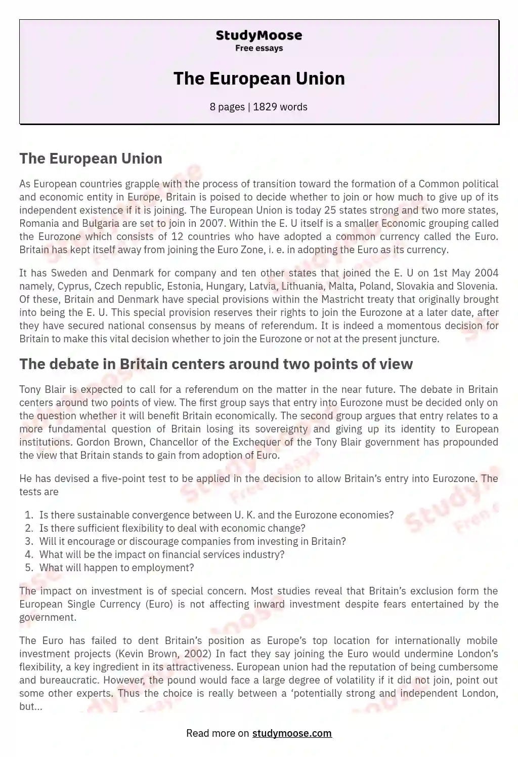 The European Union essay