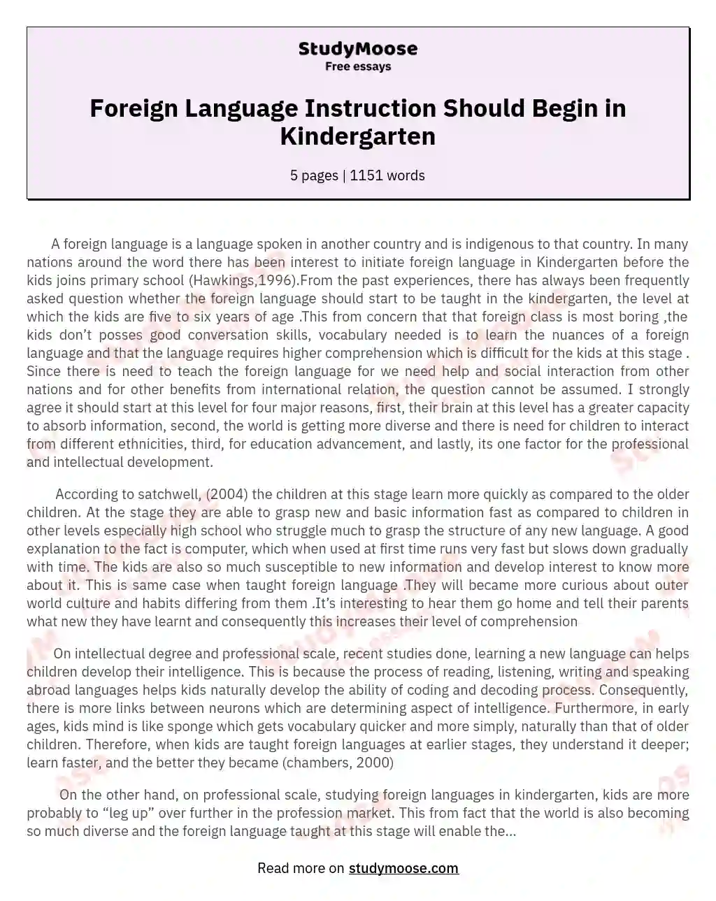 Foreign Language Instruction Should Begin in Kindergarten essay