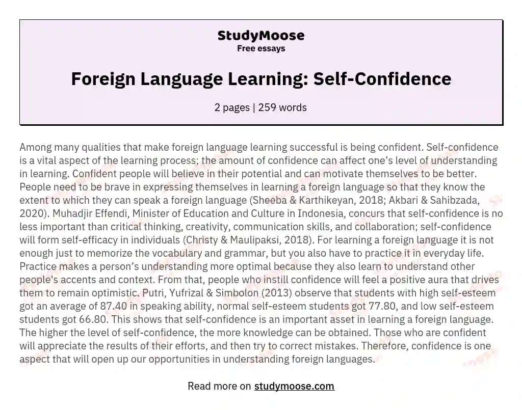 Foreign Language Learning: Self-Confidence essay
