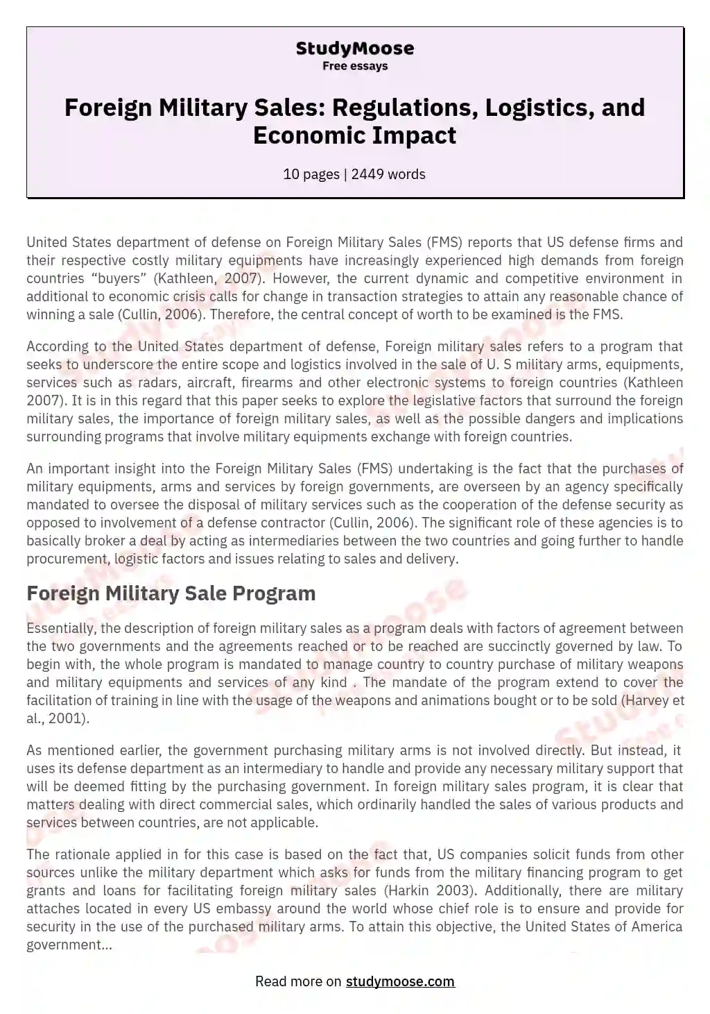 Foreign Military Sales: Regulations, Logistics, and Economic Impact essay