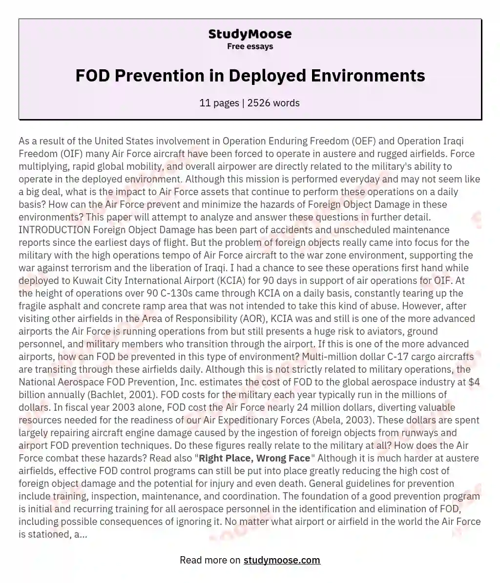 FOD Prevention in Deployed Environments essay