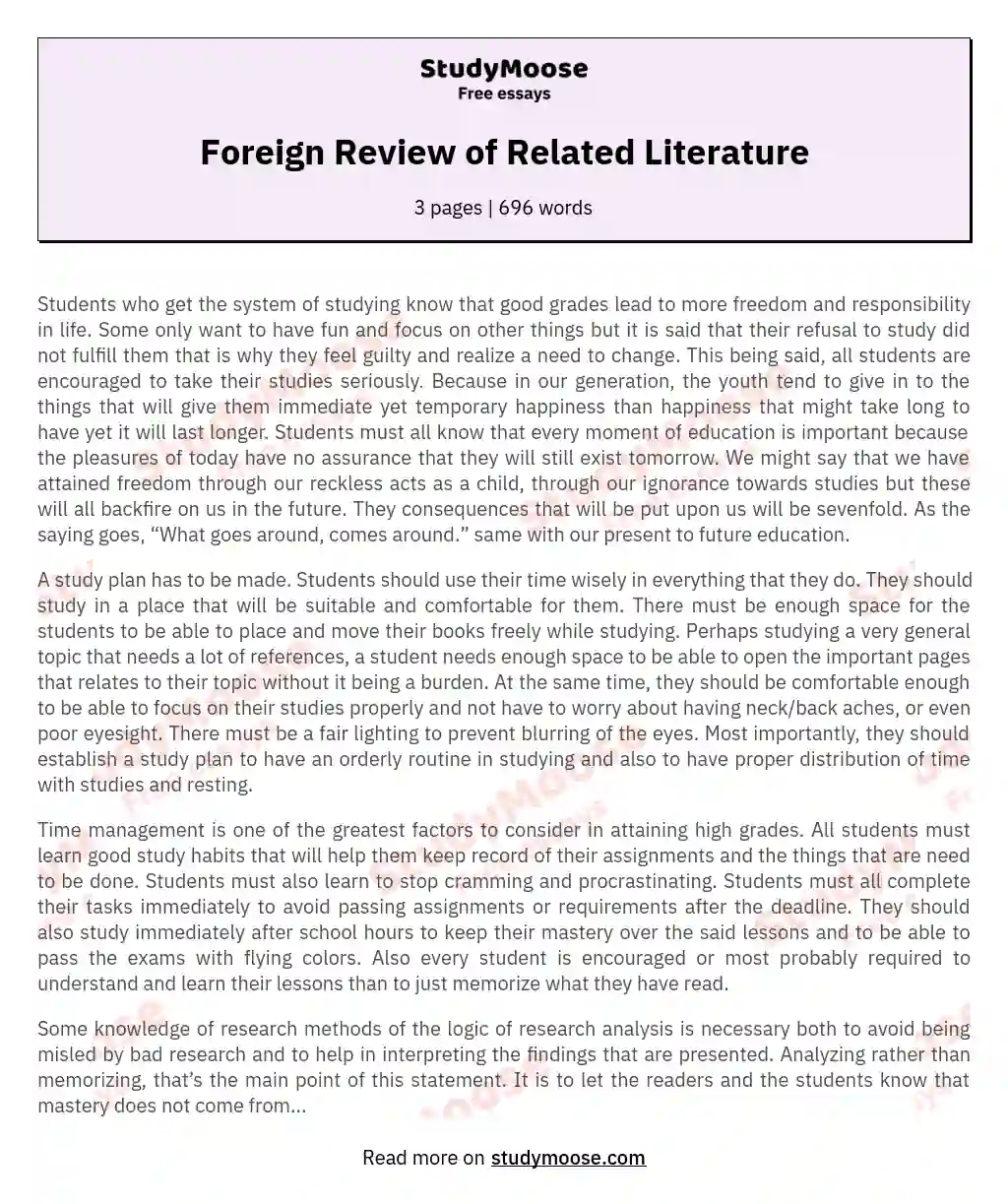 Foreign Review of Related Literature essay