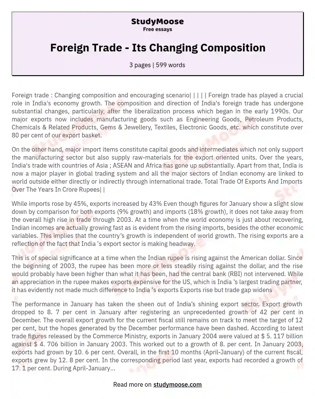 Foreign Trade - Its Changing Composition