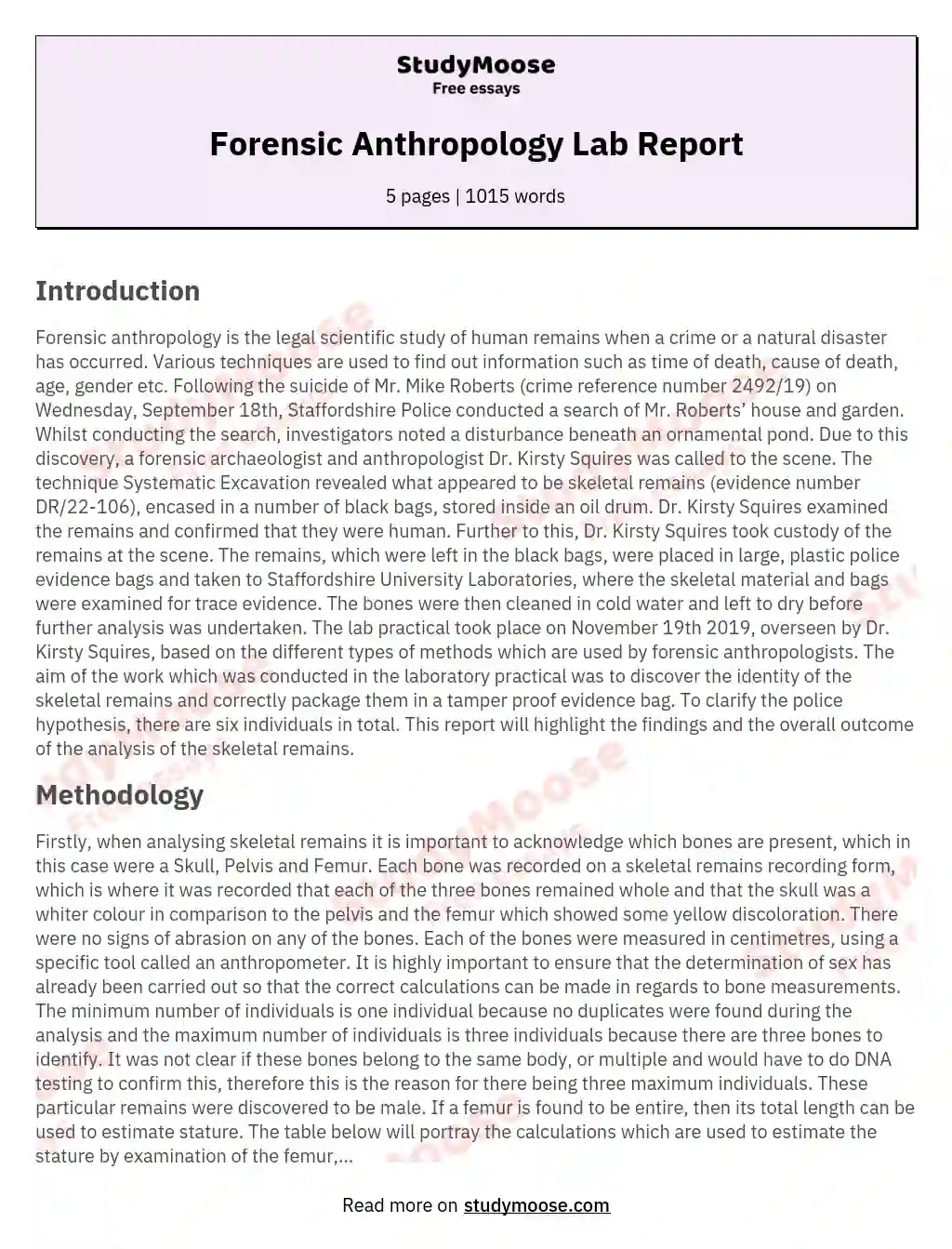 Forensic Anthropology Lab Report essay