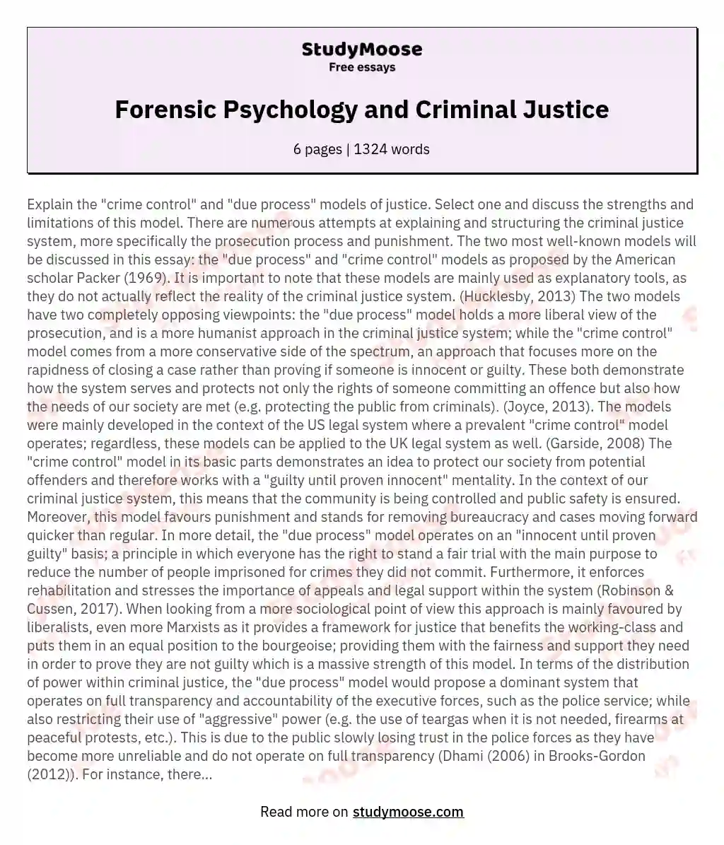 Forensic Psychology and Criminal Justice