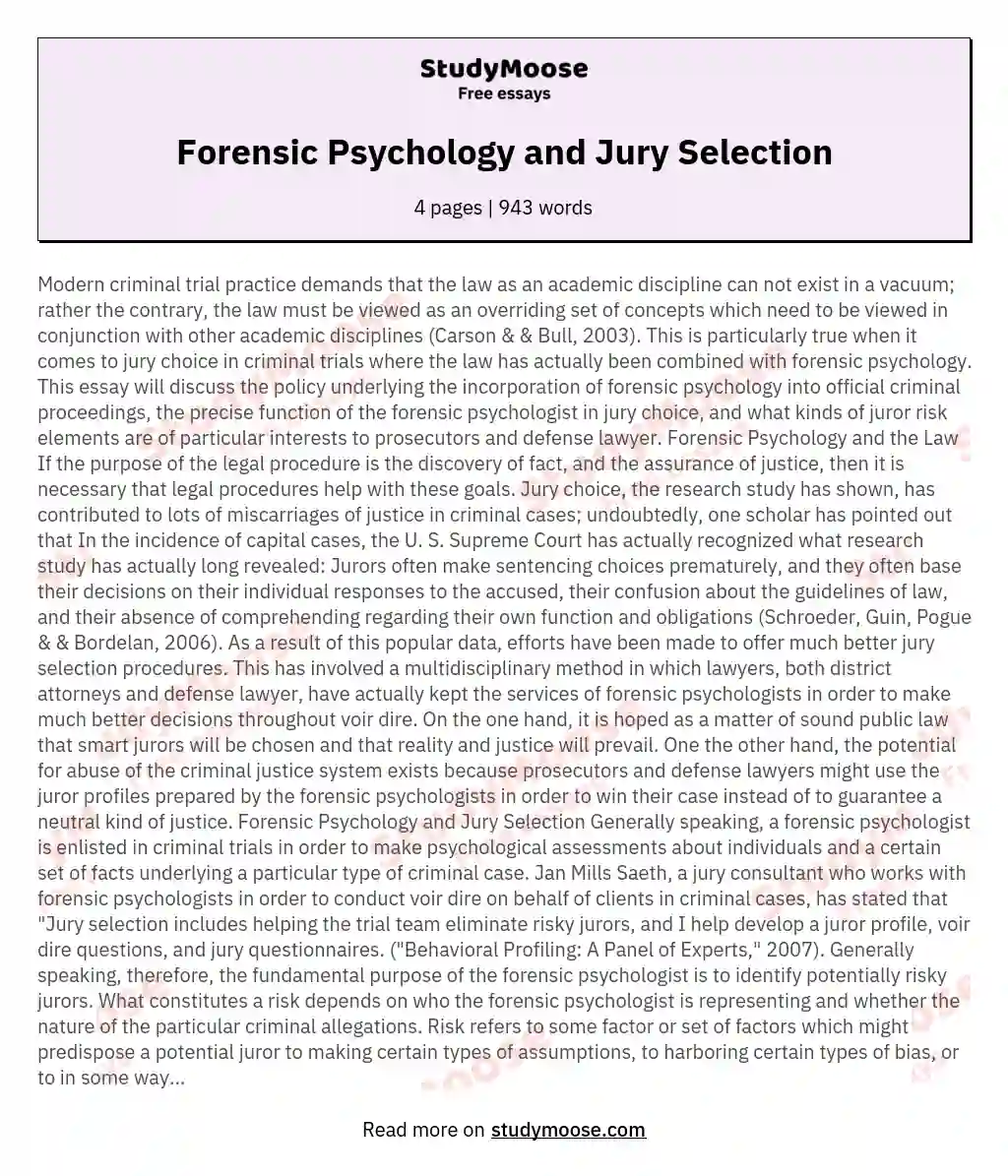 Forensic Psychology and Jury Selection