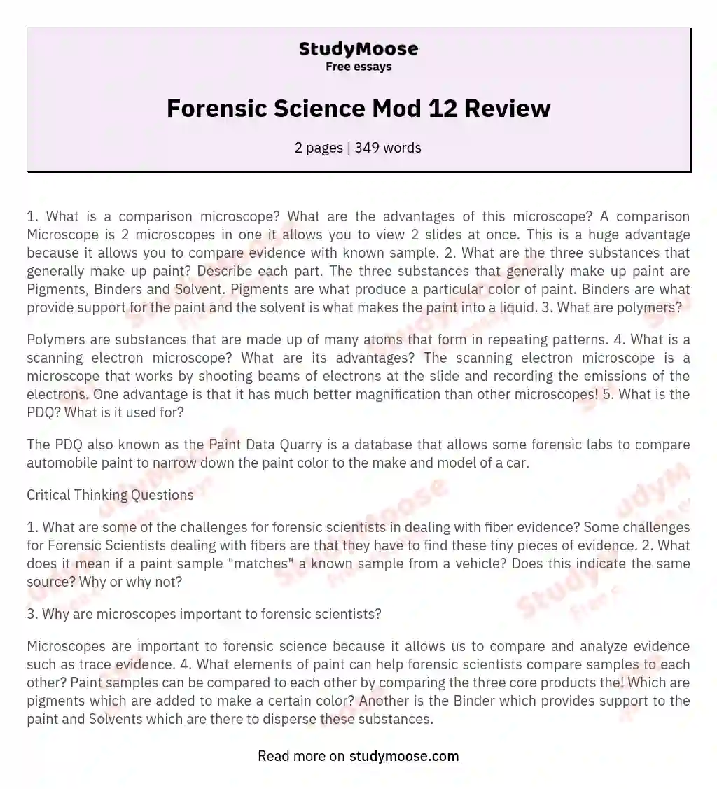 Forensic Science Mod 12 Review
