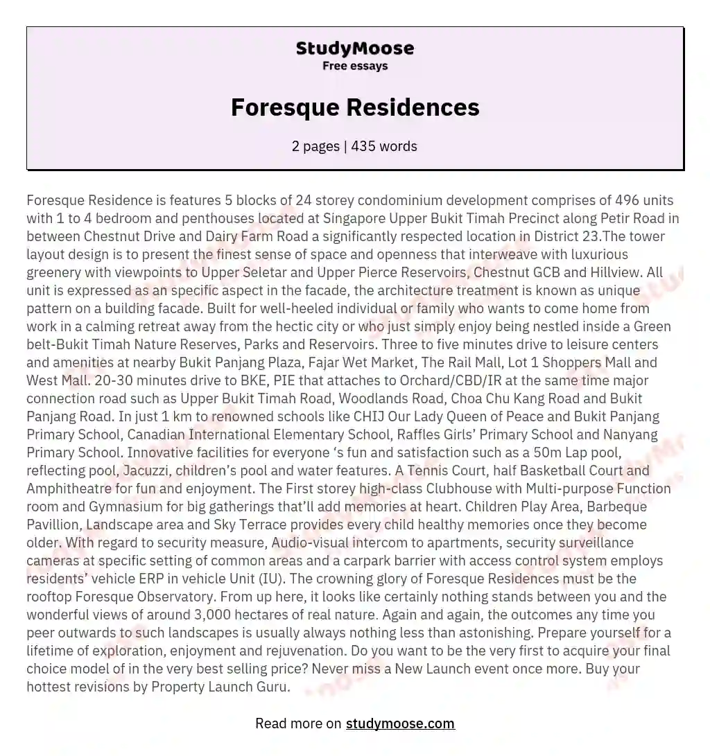 Foresque Residences essay