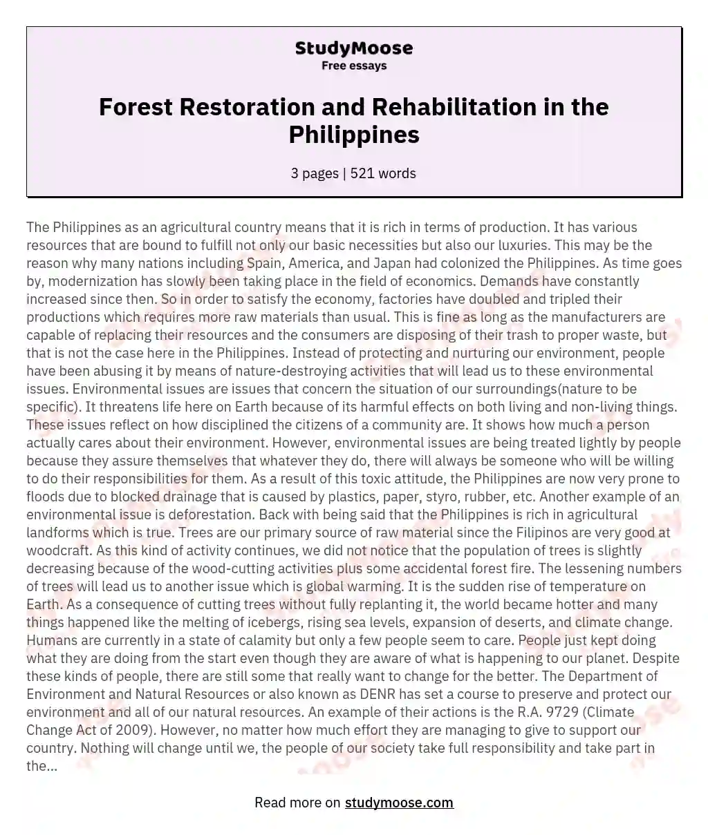 Forest Restoration and Rehabilitation in the Philippines