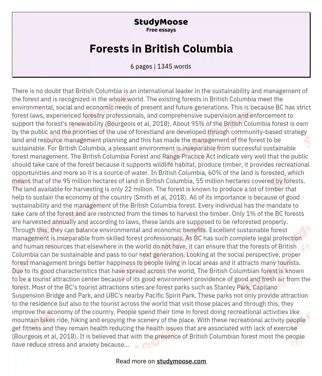 Forests in British Columbia essay