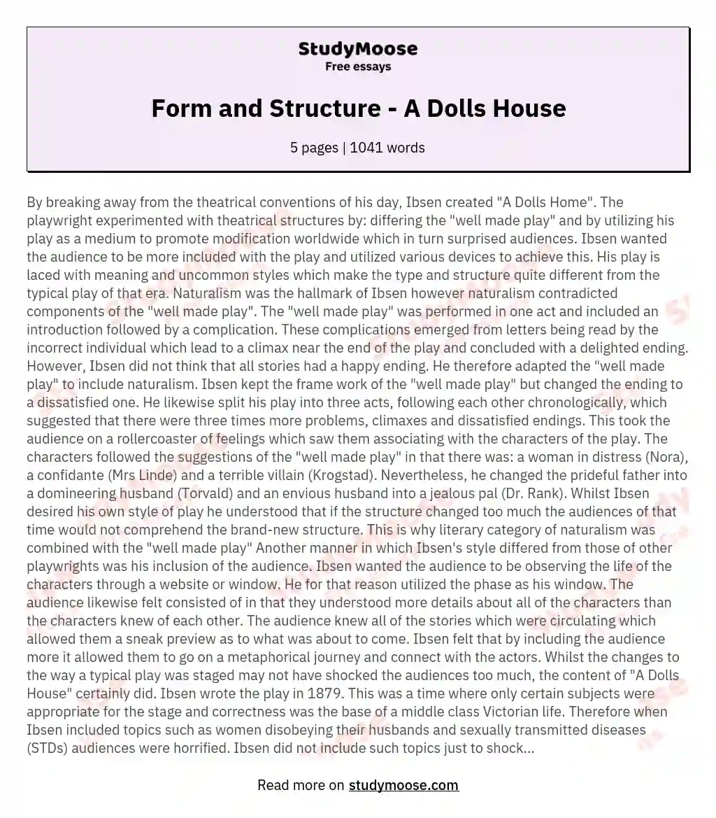 Form and Structure - A Dolls House essay