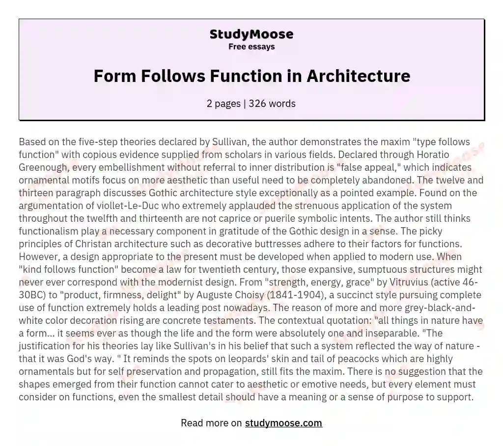 Form Follows Function in Architecture essay