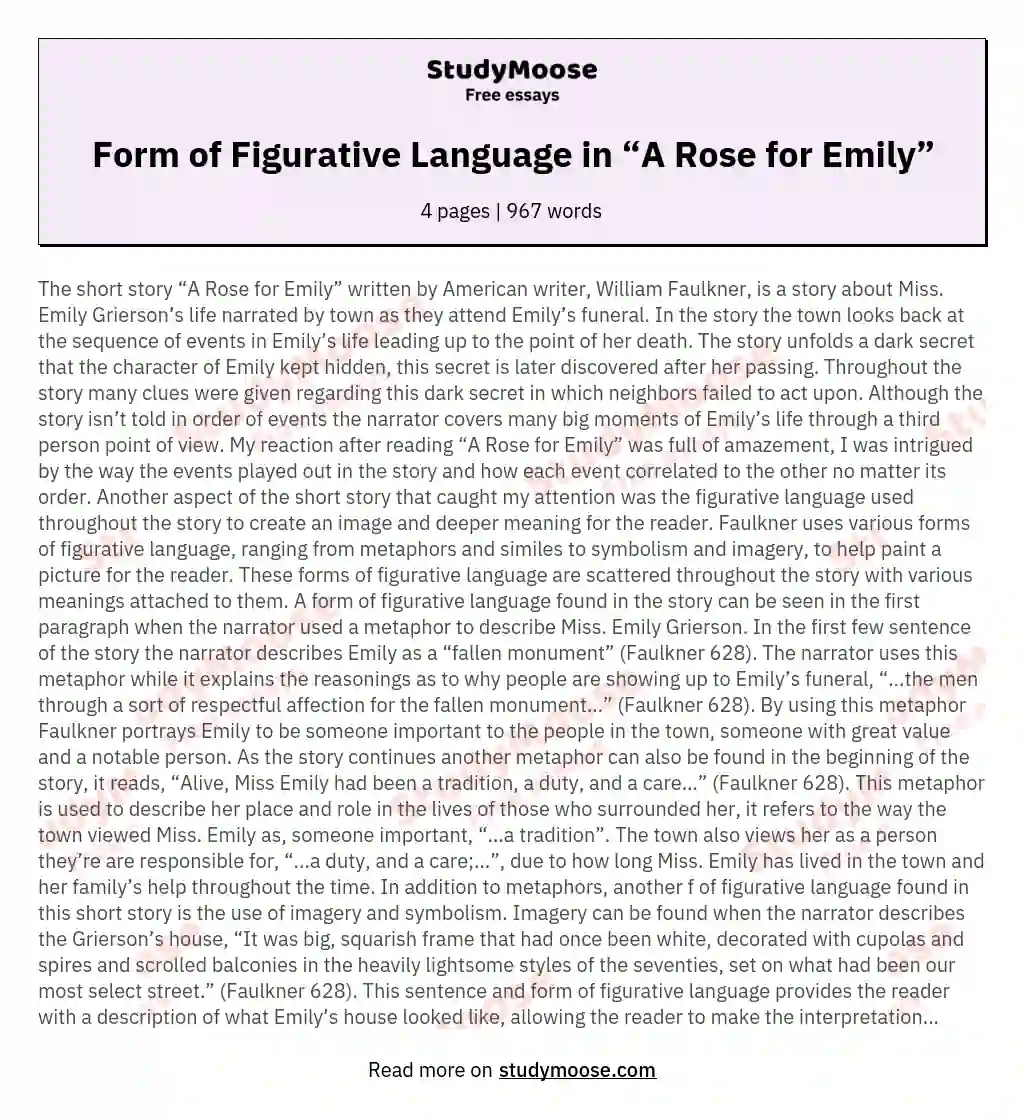Form of Figurative Language in “A Rose for Emily” essay