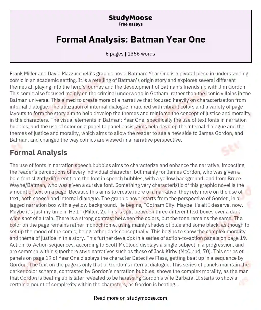 Formal Analysis: Batman Year One essay