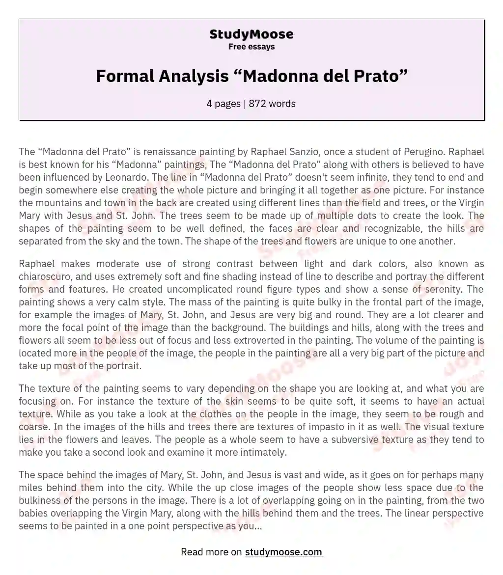 Formal Analysis “Madonna del Prato” essay