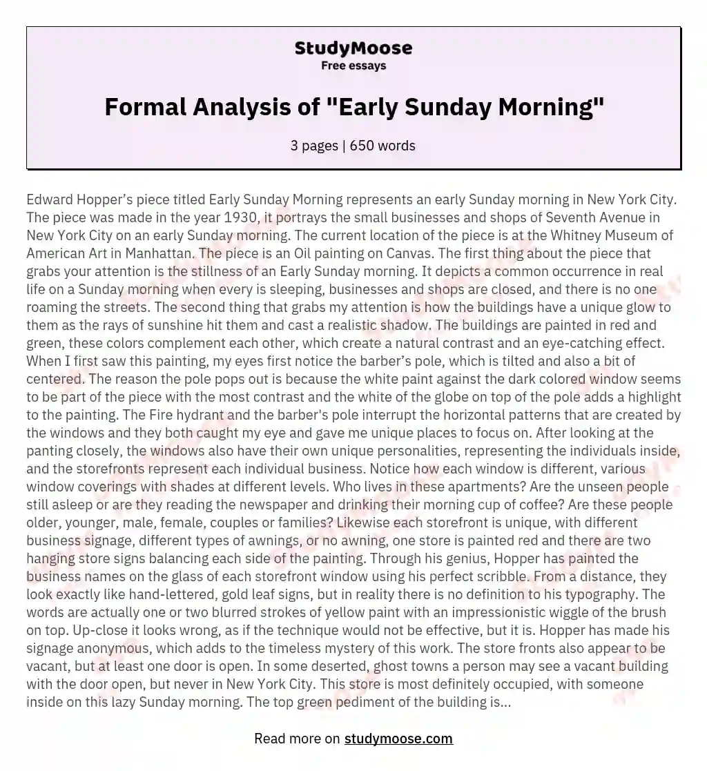 Formal Analysis of "Early Sunday Morning"