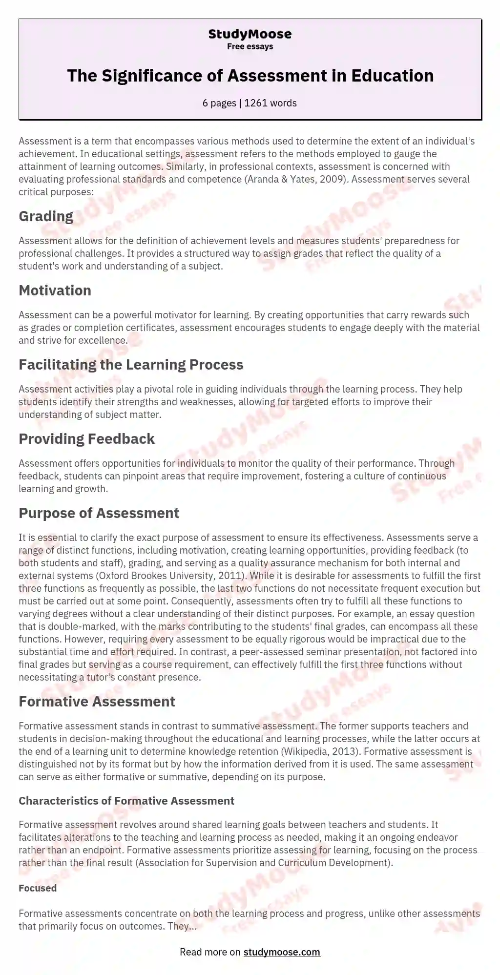Forms of Assessment and Summative Assessment in Education