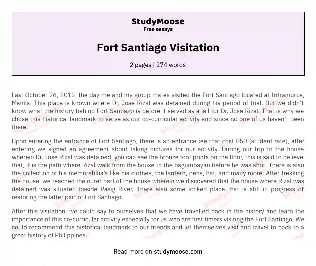 Fort Santiago Visitation essay