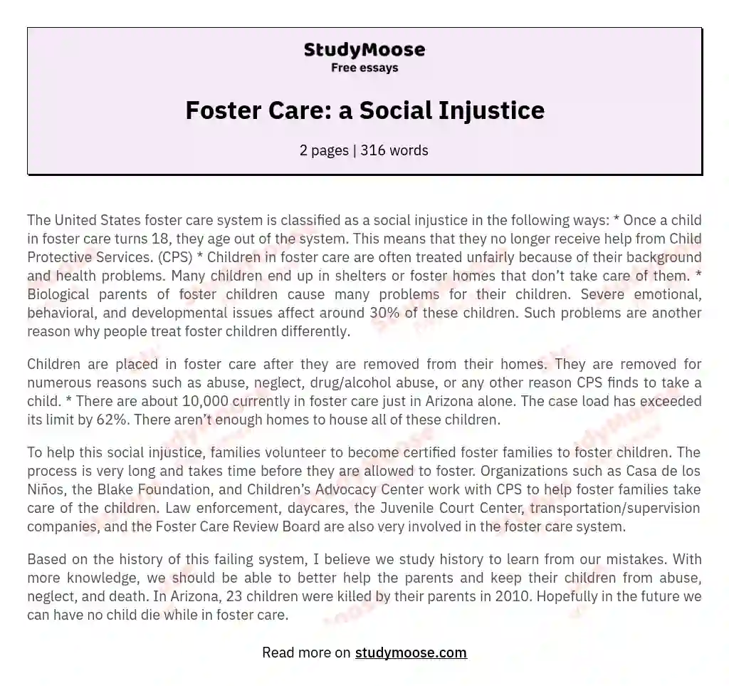 Foster Care: a Social Injustice