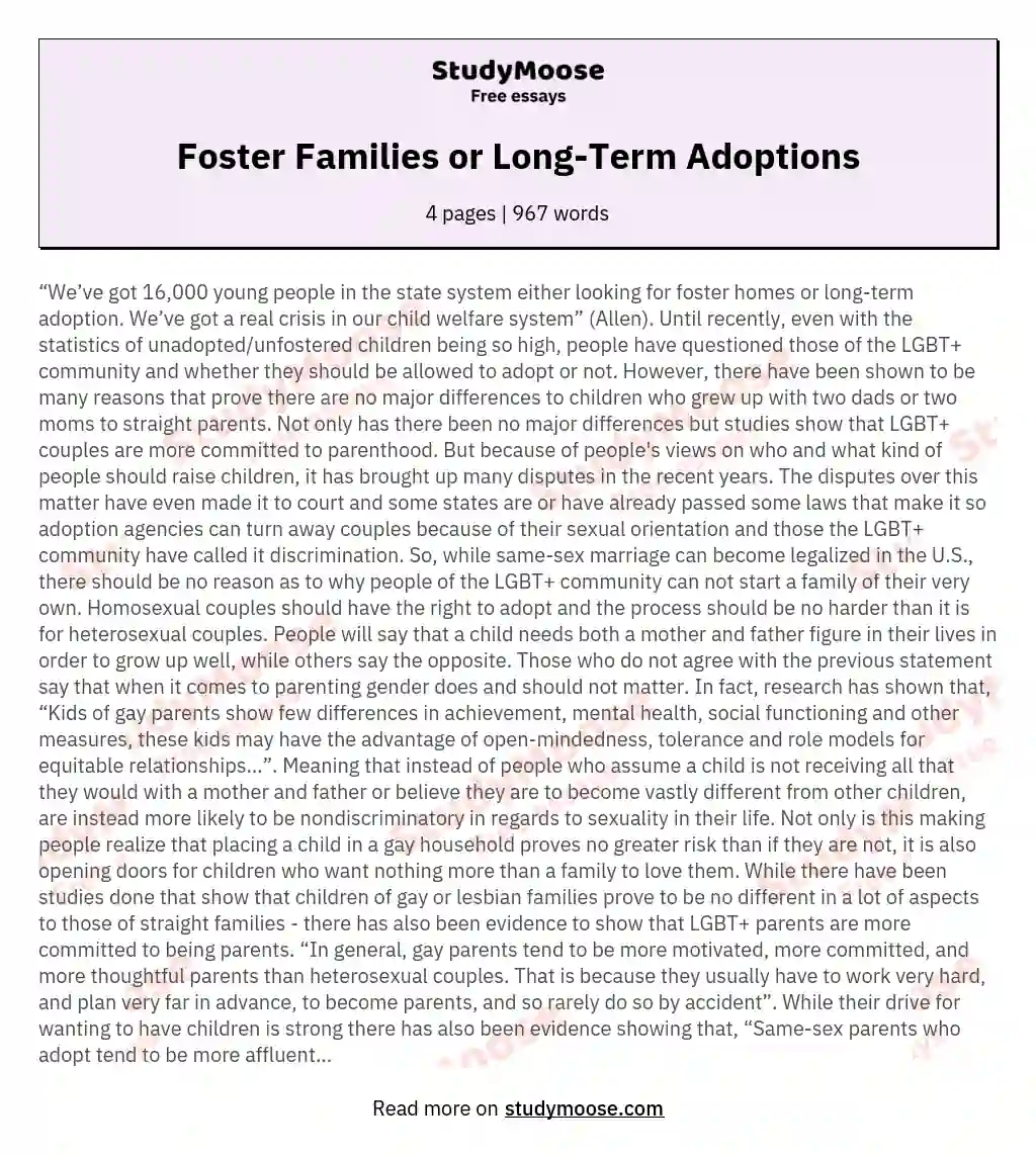 Foster Families or Long-Term Adoptions essay